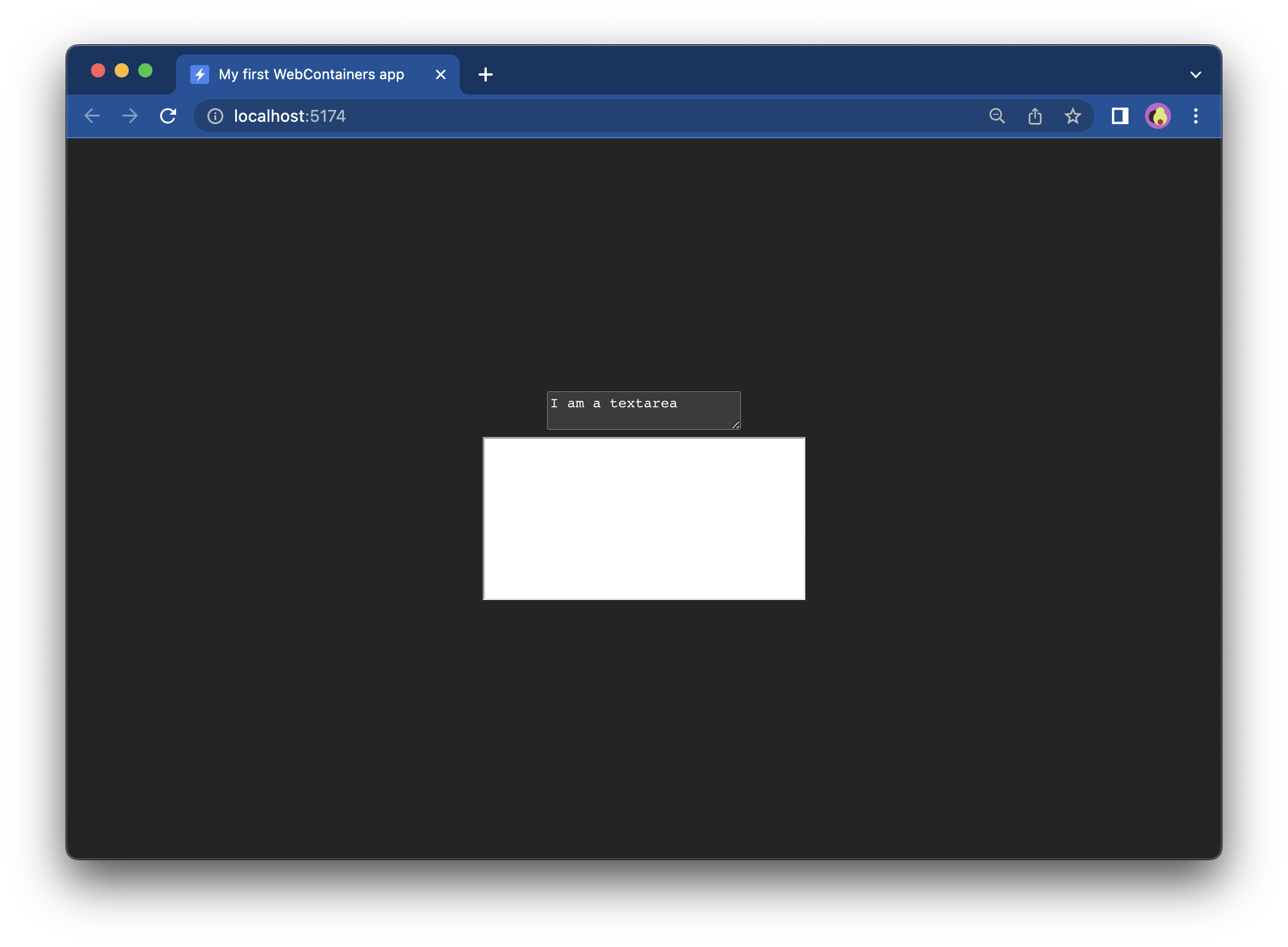 A page with two rectanglular boxes: a small one on top of a bigger one. The top one reads "I'm a textarea". The bottom one reads "Installing dependencies..."